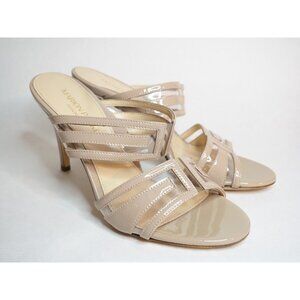 Marion Parke Toscana Tan Patent Leather Larkin PVC Slide Heels, Size 7 (US) 37